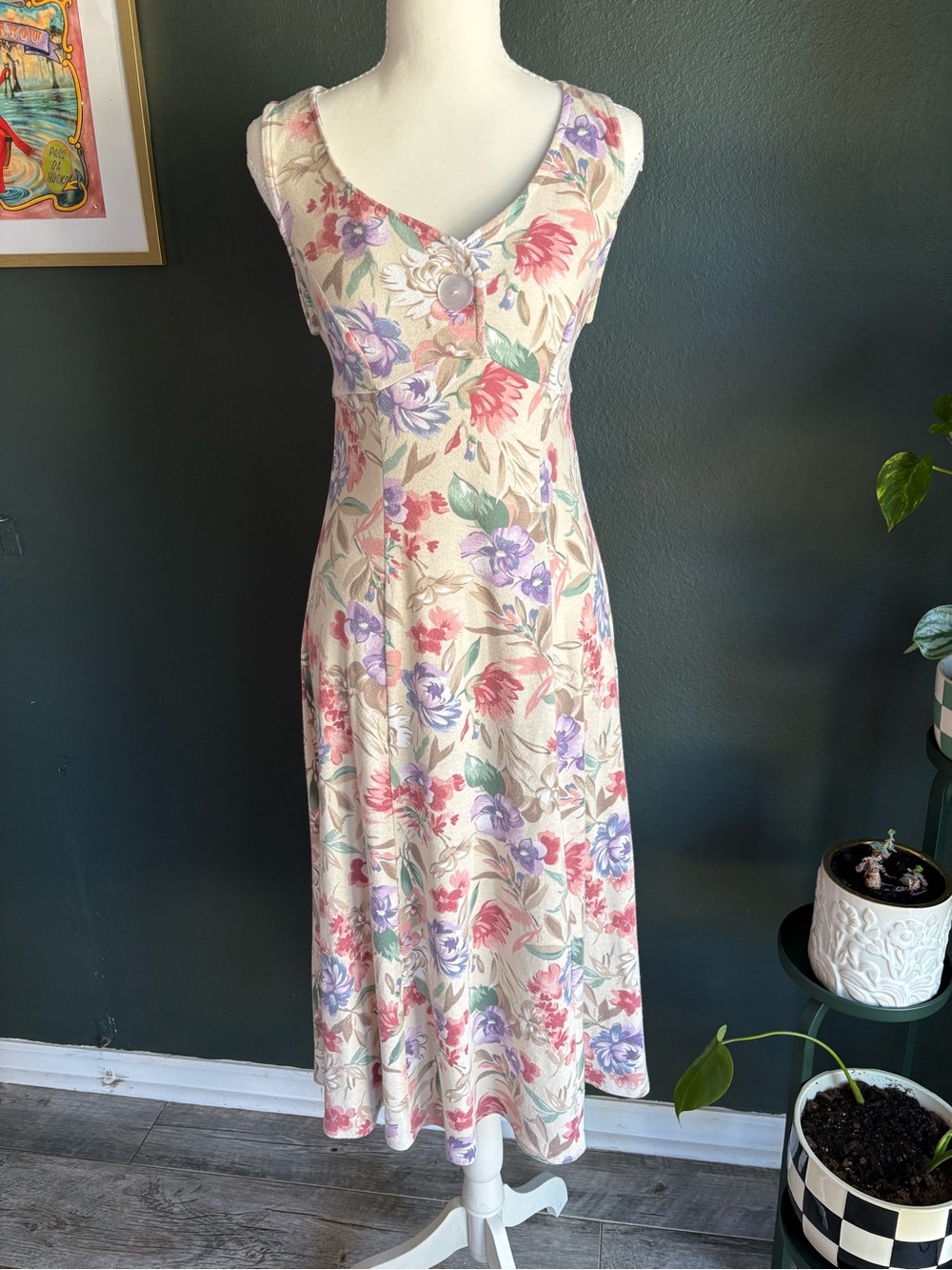 Vintage 90s Ashley Taylor Floral Maxi Dress Cottagecore Sleeveless